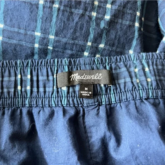 Madewell Indigo blue shibori  Plaid Women's Midi Skirt with elastic waistband M - Picture 3 of 4